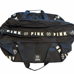 PINK Victoria's Secret Large Black Duffel Bag with Logo Accents